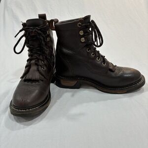 Toni Lama Women's Brown Leather Lace-Up Work Boots Size 6 Western